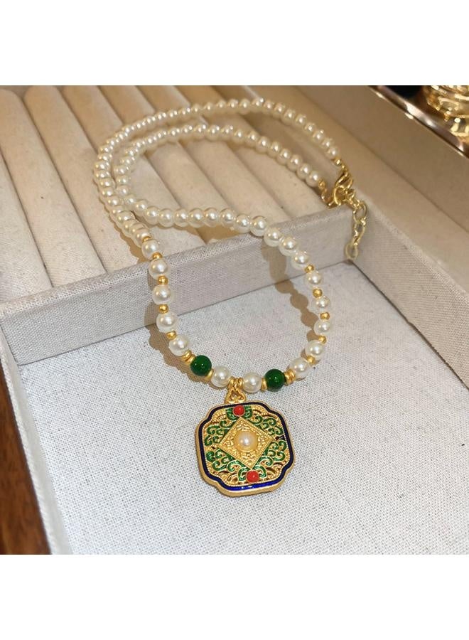 New Chinese Style Real Gold Electroplated Lotus Fan Necklace Fashionable Elegant Clavicle Chain Retro Light Luxury High-end Necklace For Women 