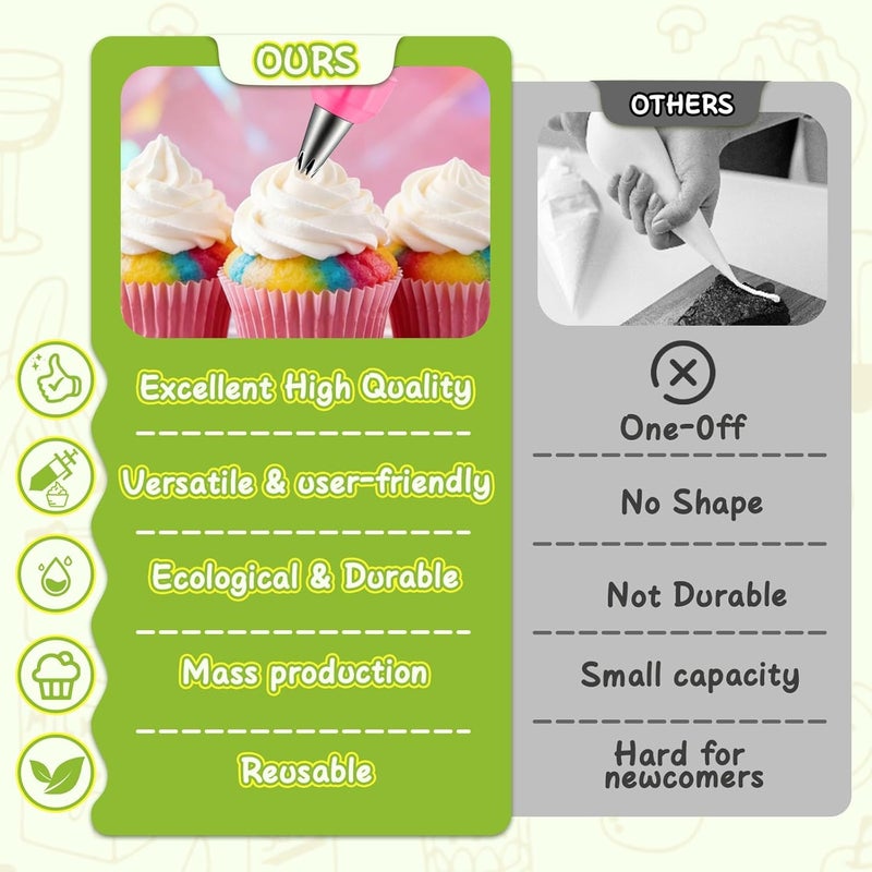 Hendiy Dessert Decorating Syringe Set, Frosting Piping Kit Stainless Steels Cake Decorating Kit with 6 Piping Tips & 9 silicone cupcakes, Cupcake Decorating Kit Piping Bags and Tips Set - Image 5