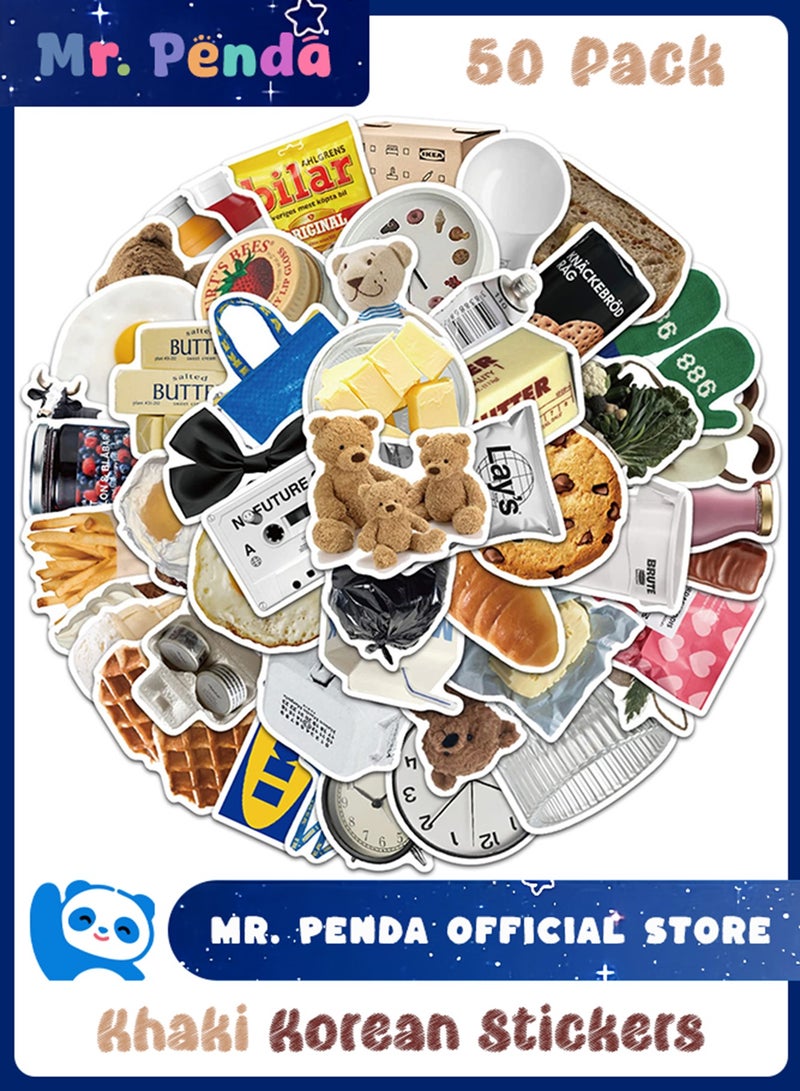 Mr. Penda 50Pcs Waterproof Korean Stickers for Books, Ledger, Water Cup, Ipad Phone Case Decoration, Aesthetic Minimalist Laptop Stickers (Khaki)  - Image 1