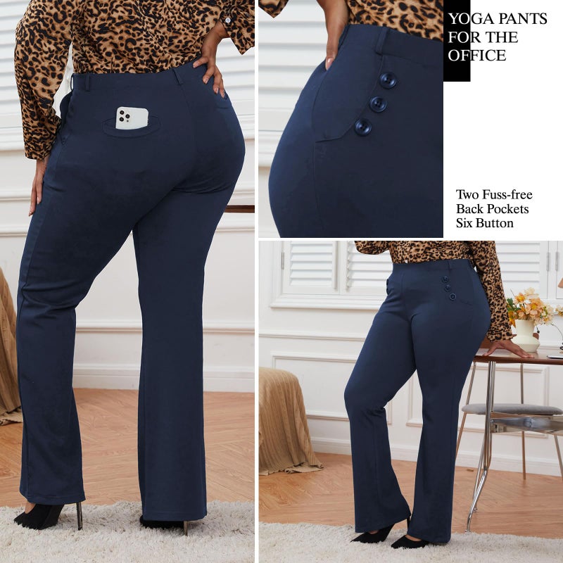DGD Stretch Dress Pants Plus Size for Women Wrinkle-Free Office Pant with Pocket High Waist Work Casual Pant Blue 3XL - Image 3