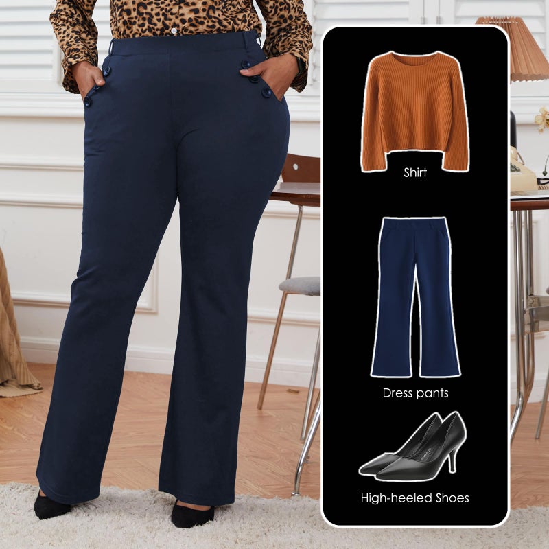 DGD Stretch Dress Pants Plus Size for Women Wrinkle-Free Office Pant with Pocket High Waist Work Casual Pant Blue 3XL - Image 2