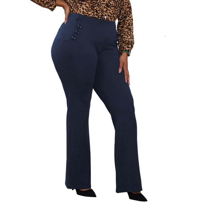DGD Stretch Dress Pants Plus Size for Women Wrinkle-Free Office Pant with Pocket High Waist Work Casual Pant Blue 3XL - Image 1