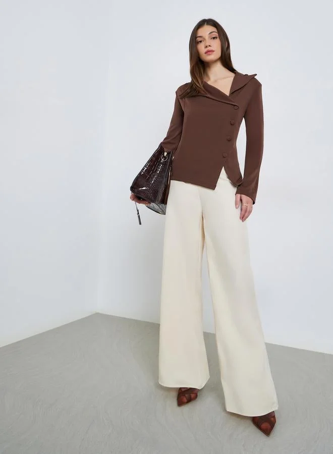 Styli Women Knit Top with Asymmetric Button Detail