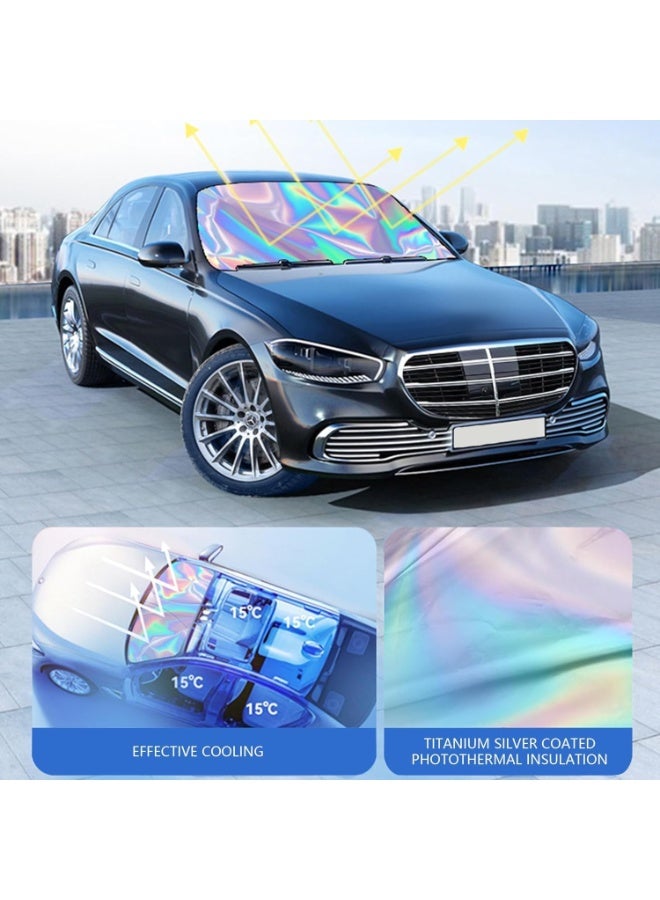 MOMENT MOMENT Sunshade Car Front Windshield Titanium Silver Sun Shade Iridescent Car Sunshade Foldable Sun Shield Cover Block UV Rays, Reflector Shield Suitable for Most Cars SUVs Large 134x80cm  - Image 1