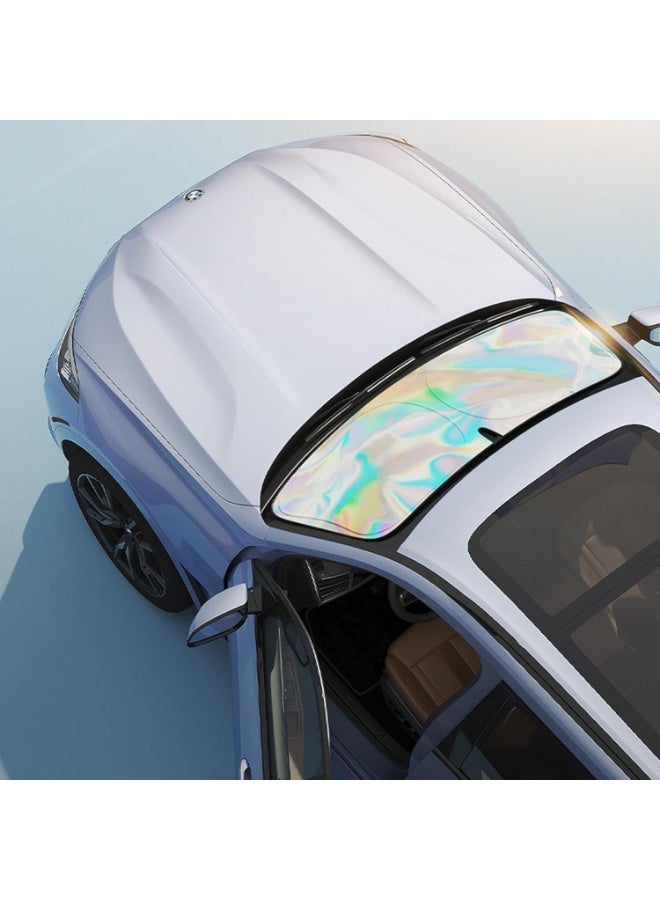 MOMENT Sunshade Car Front Windshield Titanium Silver Sun Shade Iridescent Car Sunshade Foldable Sun Shield Cover Block UV Rays, Reflector Shield Suitable for Most Cars SUVs Large 134x80cm - Image 2