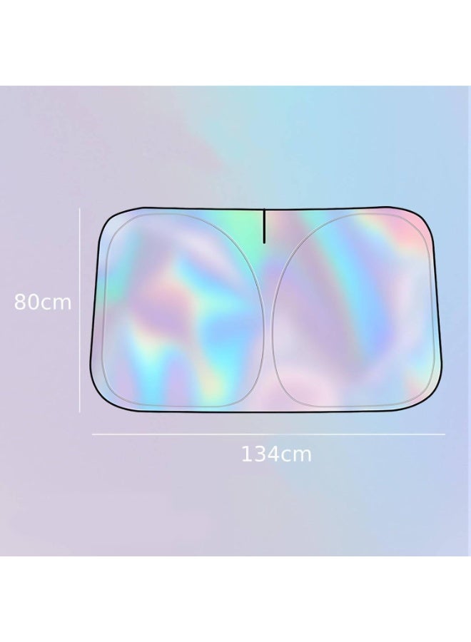 MOMENT Sunshade Car Front Windshield Titanium Silver Sun Shade Iridescent Car Sunshade Foldable Sun Shield Cover Block UV Rays, Reflector Shield Suitable for Most Cars SUVs Large 134x80cm - Image 5