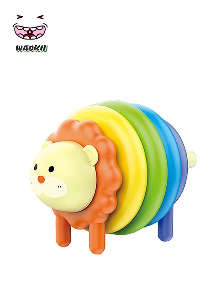 WAOKN Double Rainbow Stacker Playset| Wooden Stacking and Sorting Block Building Toy For Kids, Early Education Toy For Kids,Stacker Playset,Stacking Toy – Solid Wooden Stacking Rings for Kids, Activity Toys Designed with Safe Materials – Active Toy for Babies and Toddlers 12 Months and Older(Lion)  - Image 1