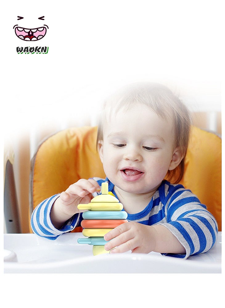 WAOKN Double Rainbow Stacker Playset| Wooden Stacking and Sorting Block Building Toy For Kids, Early Education Toy For Kids,Stacker Playset,Stacking Toy – Solid Wooden Stacking Rings for Kids, Activity Toys Designed with Safe Materials – Active Toy for Babies and Toddlers 12 Months and Older(Lion)  - Image 2