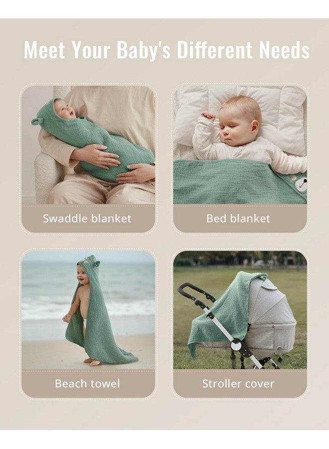 Blissful Diary Muslin Baby Hooded Towel, Soft and Absorbent Bath Towel for Newborn, Infant, Toddler, Unisex, 32″x32″ - Smart Bear - Image 5