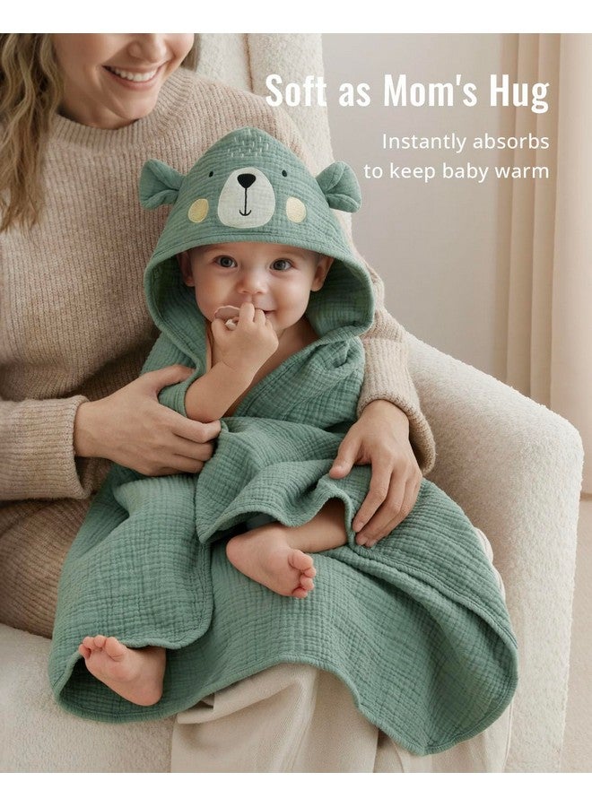 Blissful Diary Muslin Baby Hooded Towel, Soft and Absorbent Bath Towel for Newborn, Infant, Toddler, Unisex, 32″x32″ - Smart Bear - Image 3