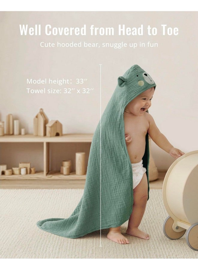 Blissful Diary Muslin Baby Hooded Towel, Soft and Absorbent Bath Towel for Newborn, Infant, Toddler, Unisex, 32″x32″ - Smart Bear - Image 4
