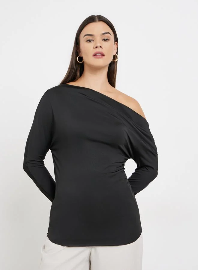 ستايلي بلوزة سادة بكتف واحد وأكمام طويلة