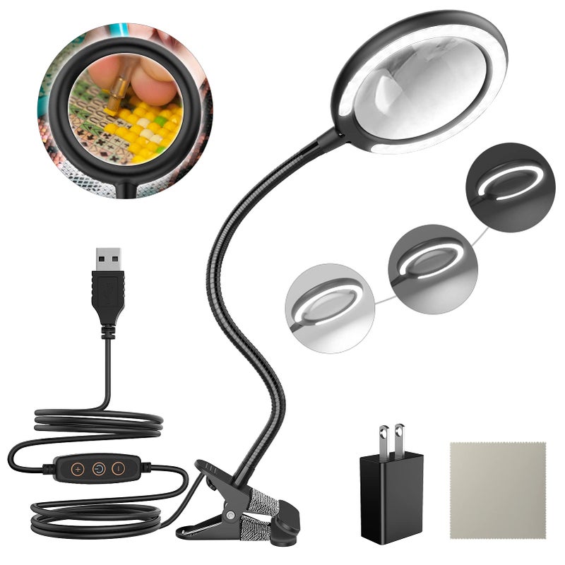 LED Magnifying Lamp with Clamp Raweao 3X Lighted Magnifying Glass with Light for Reading Seniors Hobbies Craft