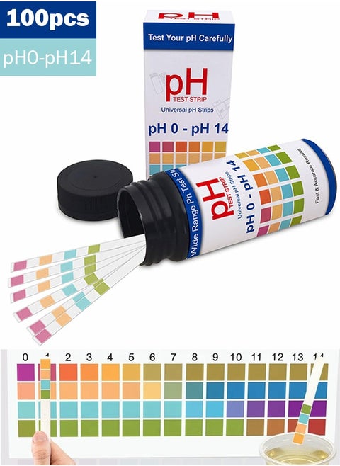 100pcs Universal pH Test Strips, Full Range 0-14 Quickly pH Testing for Urine Saliva Drinking Water Labs Aquariums Gyms Pools