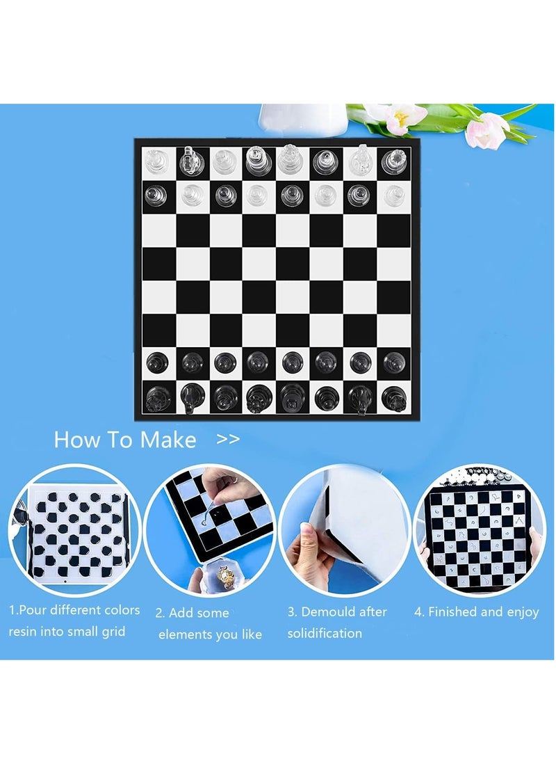 Excefore 32 Pieces Resin Chess Set Mold with Chess Board Silicone Resin Molds, 3D Silicone Chess Resin Mold, Chess Crystal Epoxy Casting Molds for DIY Crafts Making, Birthday Gift, Family Party - Image 4