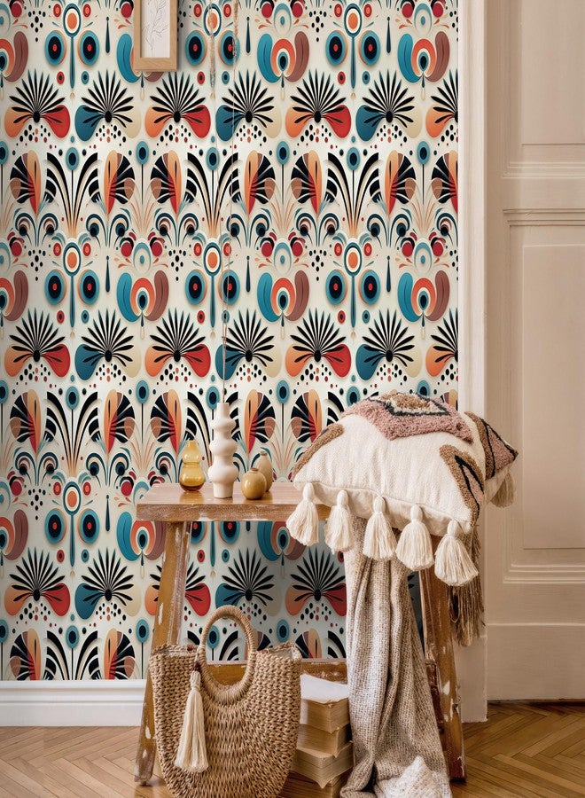 FLFK Boho Vintage Wallpaper Peel and Stick Removable Flower Shape Stripe Wall Mural for Living Room,Bedroom,Kitchen,Office,Apartment Decor 16"x64" - Image 4