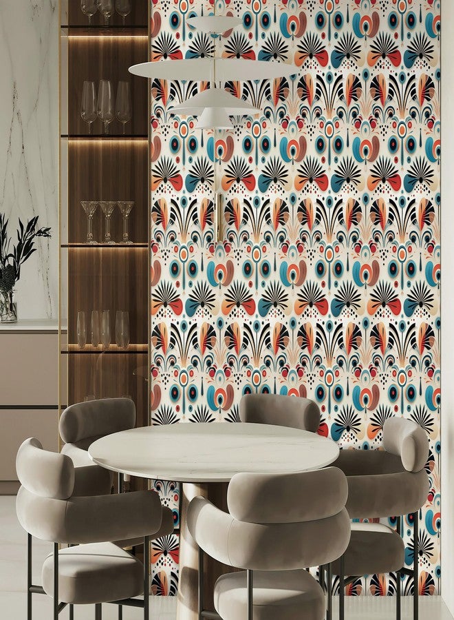 FLFK Boho Vintage Wallpaper Peel and Stick Removable Flower Shape Stripe Wall Mural for Living Room,Bedroom,Kitchen,Office,Apartment Decor 16"x64" - Image 5