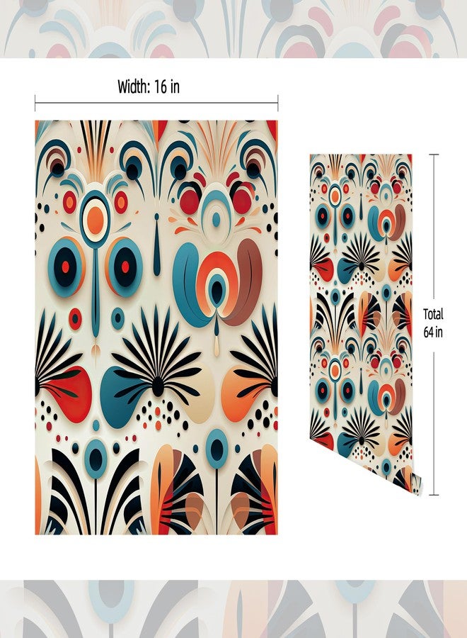 FLFK Boho Vintage Wallpaper Peel and Stick Removable Flower Shape Stripe Wall Mural for Living Room,Bedroom,Kitchen,Office,Apartment Decor 16"x64" - Image 2