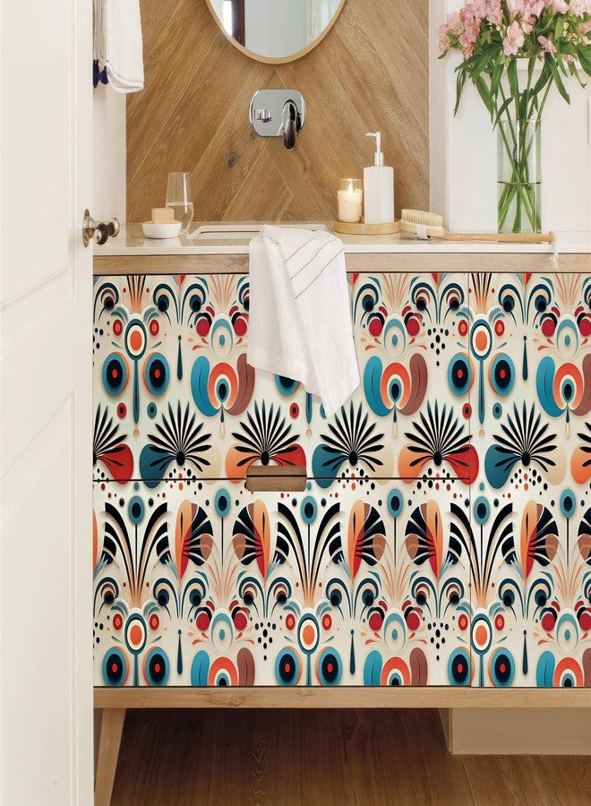 FLFK Boho Vintage Wallpaper Peel and Stick Removable Flower Shape Stripe Wall Mural for Living Room,Bedroom,Kitchen,Office,Apartment Decor 16"x64" - Image 3