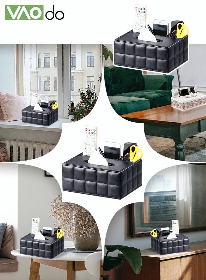 فاو دو حامل مناديل مستطيل الشكل، صندوق مناديل من جلد البولي يوريثان مع مساحة لتخزين الأدوات المكتبية وجهاز التحكم عن بعد، منظم تخزين مكتبي متعدد الوظائف للمكتب المنزلي والمدرسة، لون - Image 4