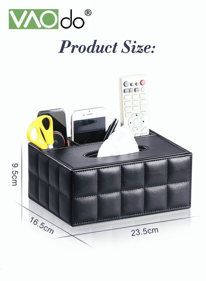 فاو دو حامل مناديل مستطيل الشكل، صندوق مناديل من جلد البولي يوريثان مع مساحة لتخزين الأدوات المكتبية وجهاز التحكم عن بعد، منظم تخزين مكتبي متعدد الوظائف للمكتب المنزلي والمدرسة، لون - Image 5
