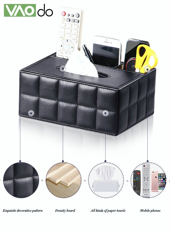 فاو دو حامل مناديل مستطيل الشكل، صندوق مناديل من جلد البولي يوريثان مع مساحة لتخزين الأدوات المكتبية وجهاز التحكم عن بعد، منظم تخزين مكتبي متعدد الوظائف للمكتب المنزلي والمدرسة، لون - Image 3