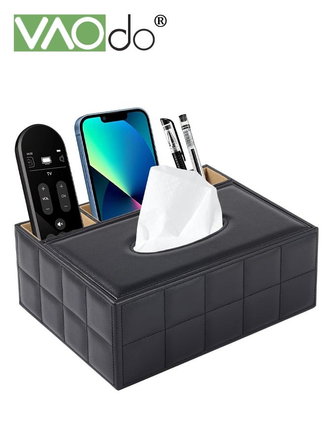 فاو دو حامل مناديل مستطيل الشكل، صندوق مناديل من جلد البولي يوريثان مع مساحة لتخزين الأدوات المكتبية وجهاز التحكم عن بعد، منظم تخزين مكتبي متعدد الوظائف للمكتب المنزلي والمدرسة، لون - Image 2