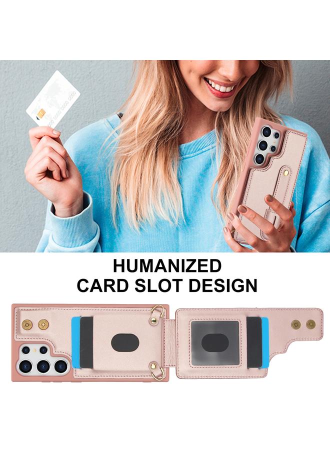 اس-توب جراب لهاتف Samsung Galaxy S25 Ultra 5G مع سوار معصم عمودي قابل للطي وغطاء خلفي للهاتف مع حبل طويل - Image 3