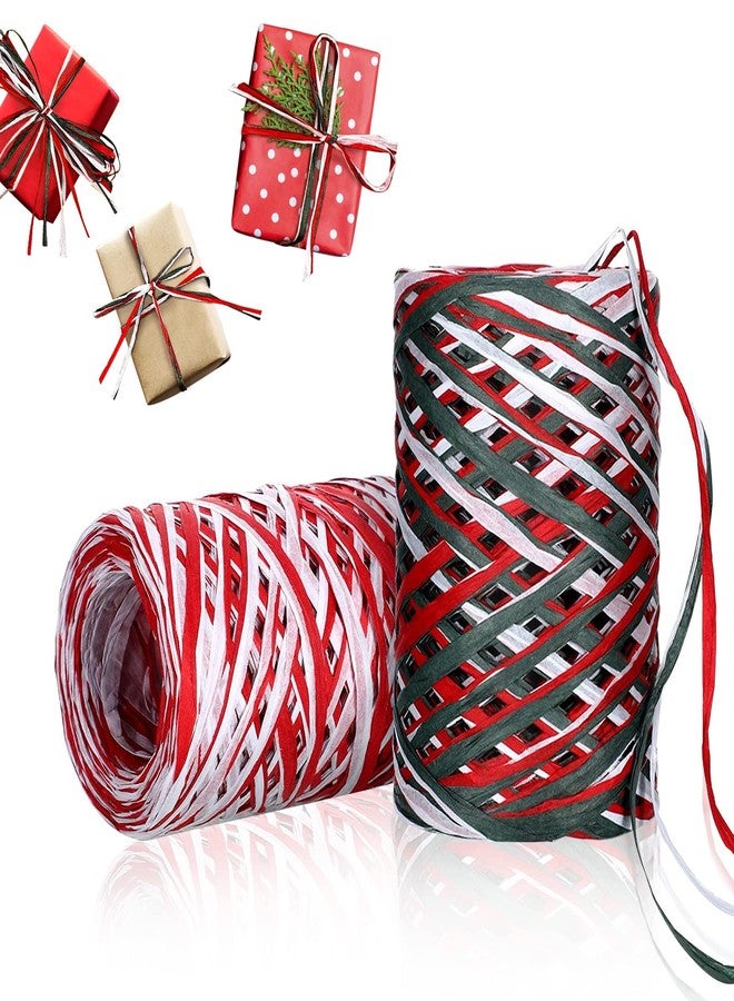 Sadoia 2 Rolls Christmas Raffia - 524 Ft Colored Matte Raffia Paper Ribbon Packing Twine for Craft Gift Wrapping DIY Crafts Holiday Decoration - Image 1