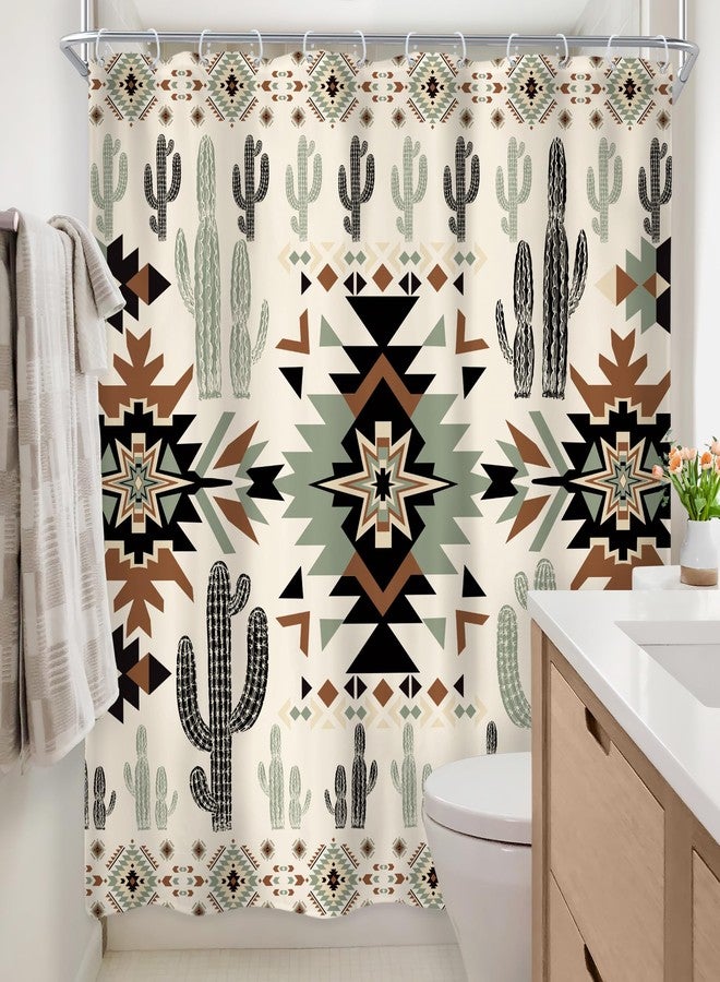 Newsely Western Shower Curtain 72Wx72H Inch Aztec Abstract Geometric Vintage Southwest Cactus Boho Tribal Geometric Ethnic Shower Curtain Bathroom Set Waterproof Bath Decoration Accessories Home Decor - Image 4