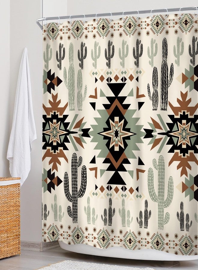 Newsely Western Shower Curtain 72Wx72H Inch Aztec Abstract Geometric Vintage Southwest Cactus Boho Tribal Geometric Ethnic Shower Curtain Bathroom Set Waterproof Bath Decoration Accessories Home Decor - Image 3
