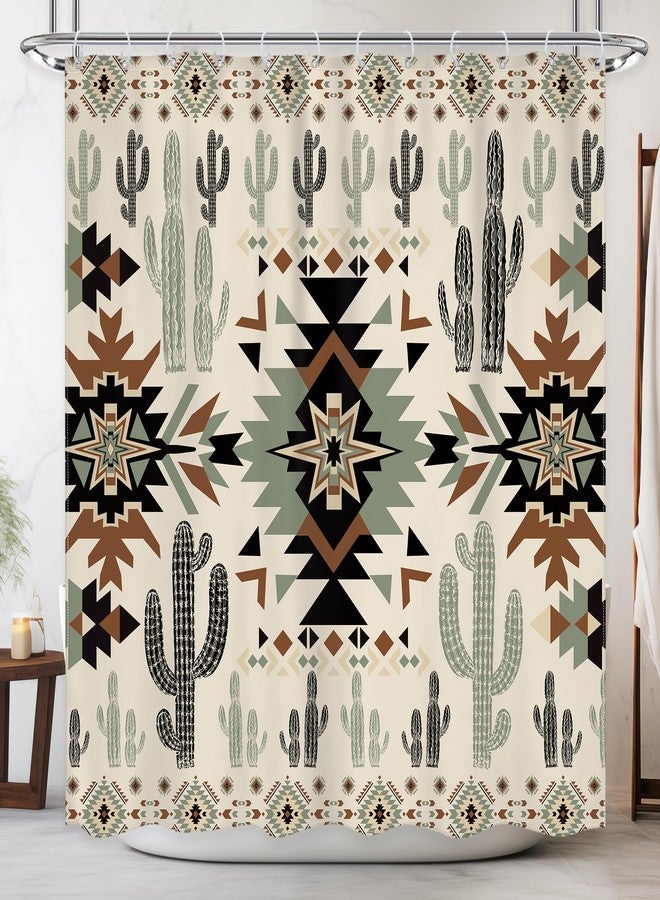 Newsely Western Shower Curtain 72Wx72H Inch Aztec Abstract Geometric Vintage Southwest Cactus Boho Tribal Geometric Ethnic Shower Curtain Bathroom Set Waterproof Bath Decoration Accessories Home Decor - Image 1