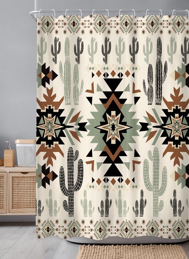 Newsely Western Shower Curtain 72Wx72H Inch Aztec Abstract Geometric Vintage Southwest Cactus Boho Tribal Geometric Ethnic Shower Curtain Bathroom Set Waterproof Bath Decoration Accessories Home Decor - Image 2