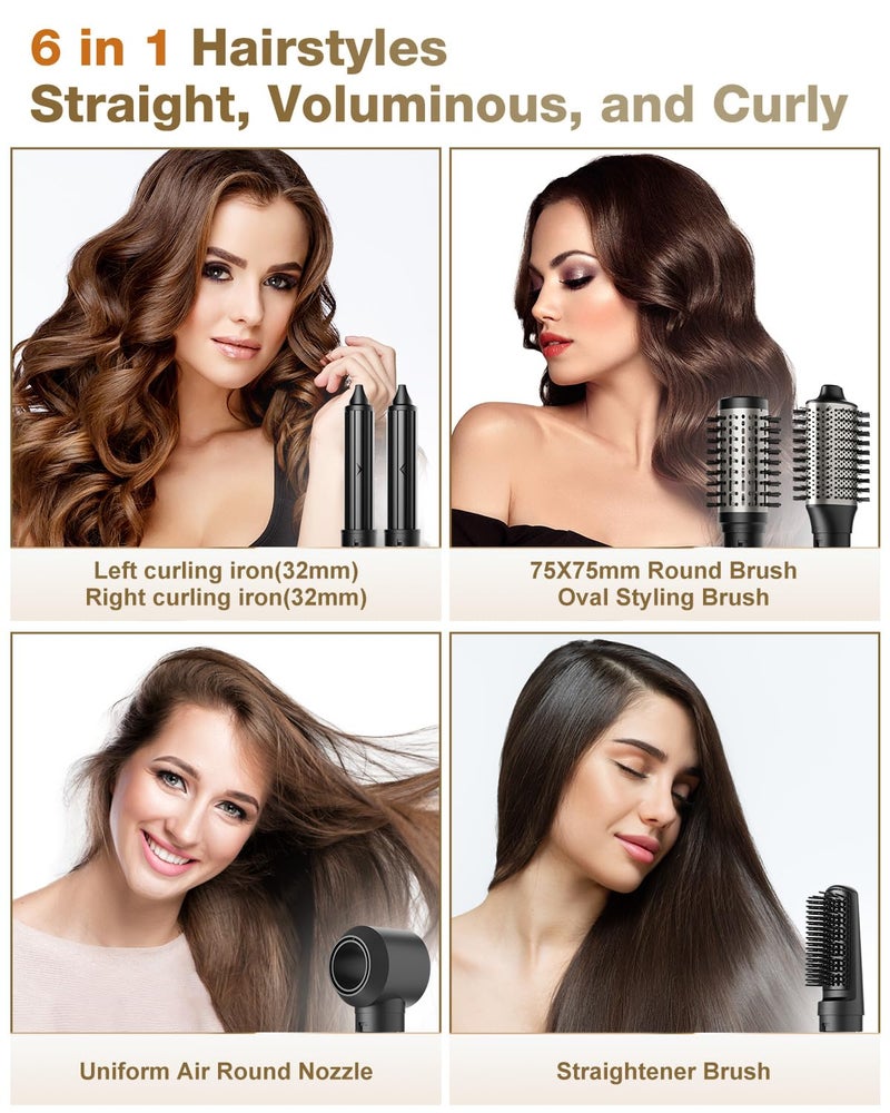 7MAGIC 6 in 1 Multi Hair Styler Dryer Brush, 110,000 RPM High-Speed, Negative Ionic, Fast Drying for Professional Blow Dry, Curling, Volumizing, Straightening and Styling, Silver - Image 2