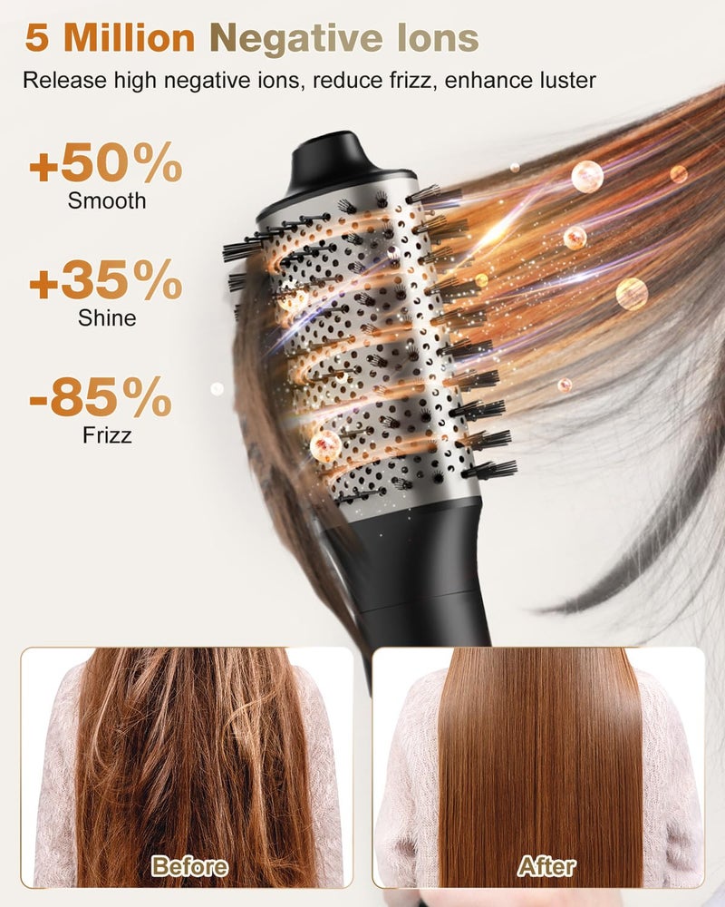 7MAGIC 6 in 1 Multi Hair Styler Dryer Brush, 110,000 RPM High-Speed, Negative Ionic, Fast Drying for Professional Blow Dry, Curling, Volumizing, Straightening and Styling, Silver - Image 5