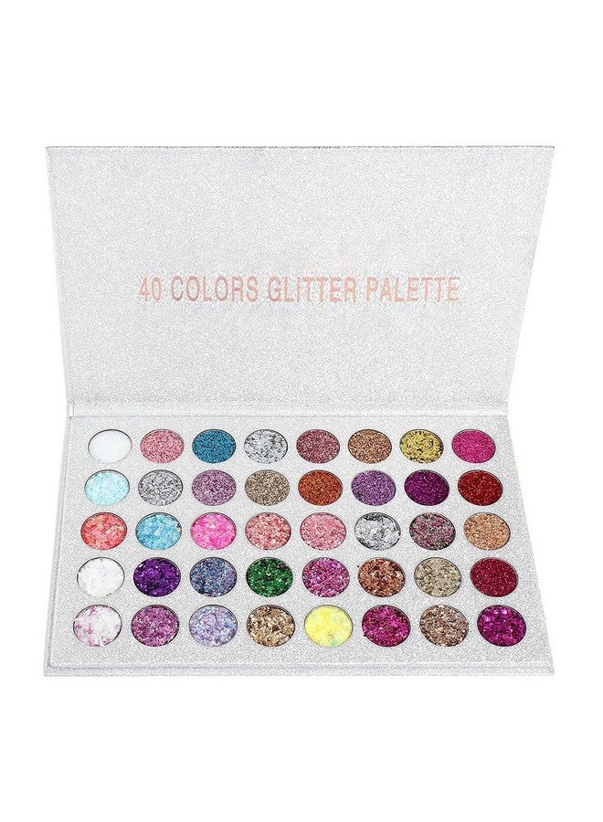 Sumeitang 40 Colors Pressed Chunky Glitter Eyeshadow Palette, Self Adhesive Glue Gel Glitter Highly Pigmented Colourful Shimmer Glitter Eye Shadow Pallet For Women Girls Long Lasting Sparkle Makeup - Image 1