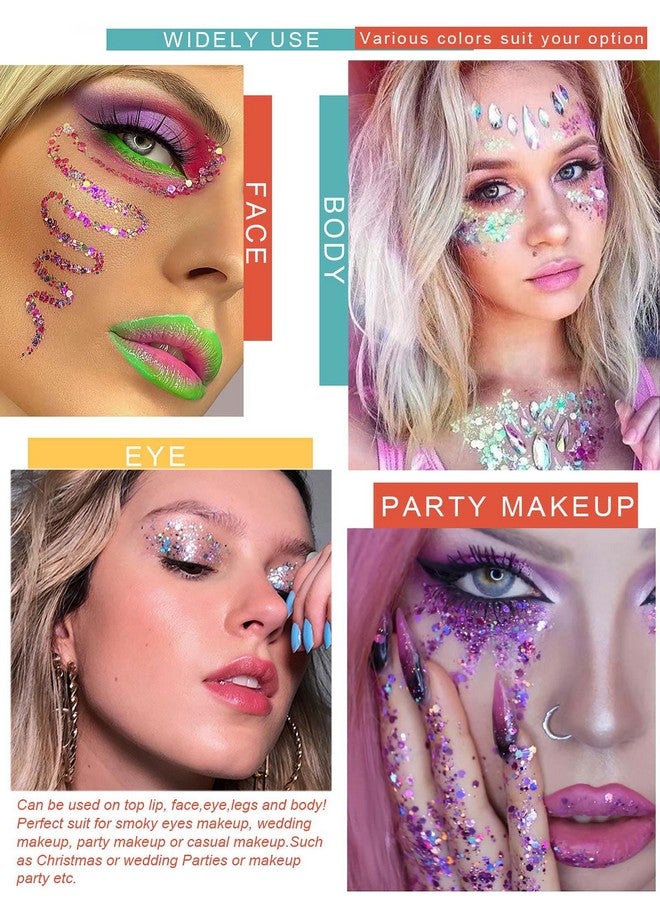 Sumeitang 40 Colors Pressed Chunky Glitter Eyeshadow Palette, Self Adhesive Glue Gel Glitter Highly Pigmented Colourful Shimmer Glitter Eye Shadow Pallet For Women Girls Long Lasting Sparkle Makeup - Image 4