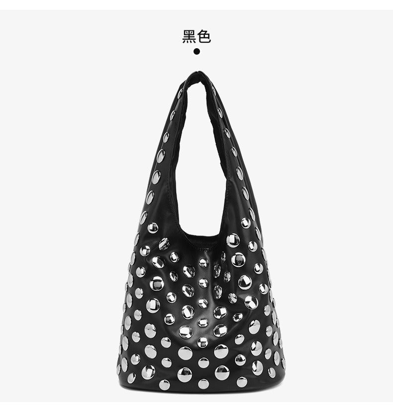 Trend High-End Tortoiseshell Rivet Fashion Handbag Trendy Cool Bucket Bag Motorcycle Women'S Bag - Image 1
