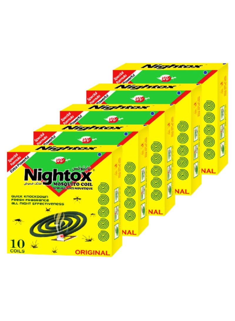 Nightox mosquito Coil Yellow - 5 Boxes (50 PCS) | Effective Mosquito Repellent for Indoor & Outdoor Use | Long-Lasting Protection - Image 1