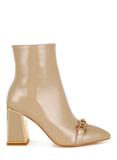 London Rag Metallic Chain Detail Boots in Beige