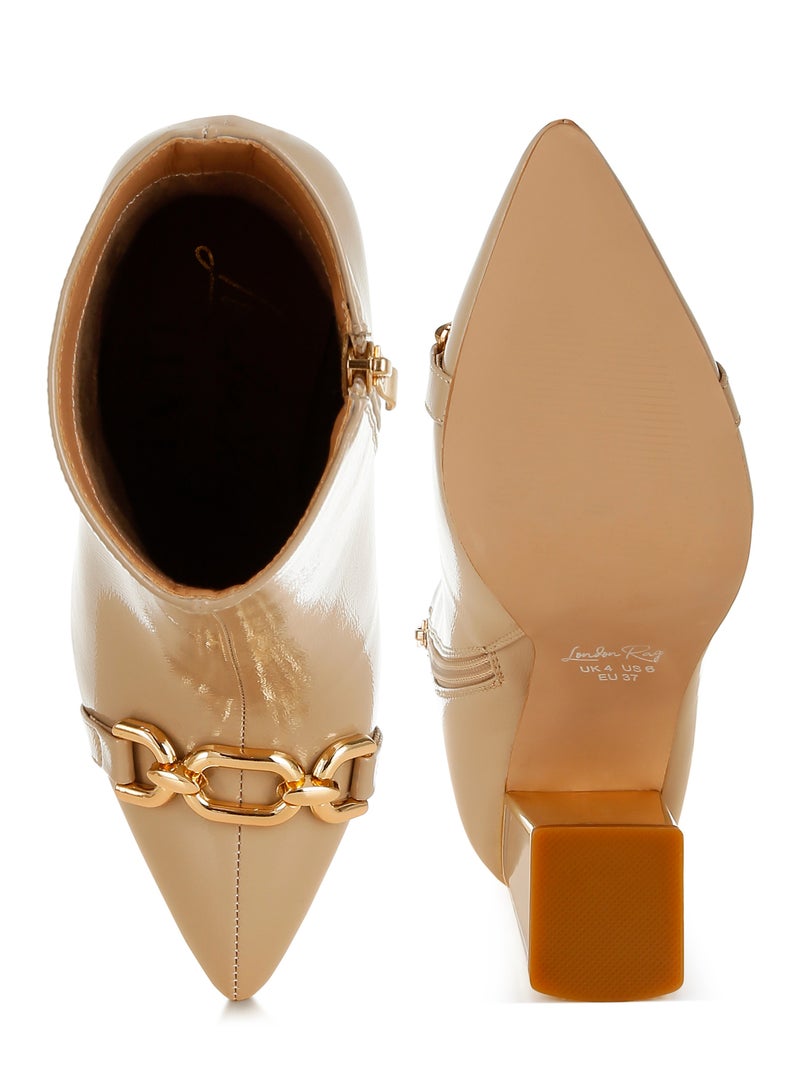 London Rag Metallic Chain Detail Boots in Beige - Image 4