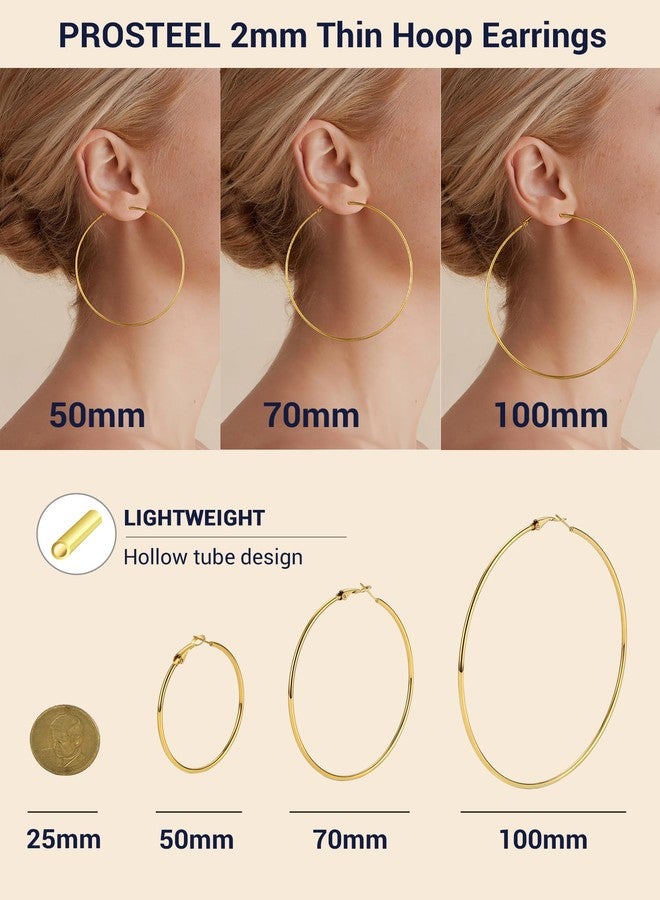 PROSTEEL 18K Gold Plated Hoop Earrings for Women Statement Jewelry Circle Round Earrings - Image 4