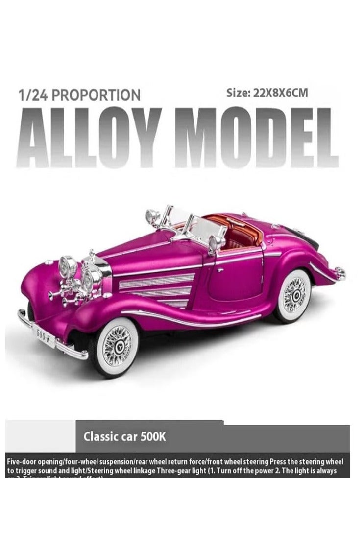 1/24 Scale Classic Mercedes-Benz 500K Diecast Alloy Model Car with Sounds and Lights (Purple) - Image 1