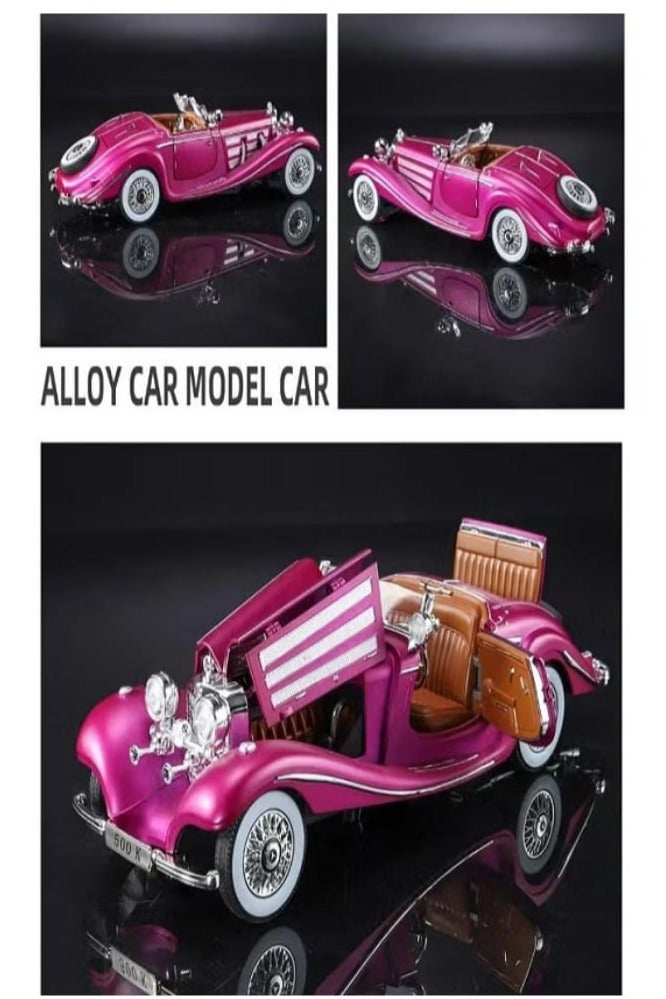 1/24 Scale Classic Mercedes-Benz 500K Diecast Alloy Model Car with Sounds and Lights (Purple) - Image 2