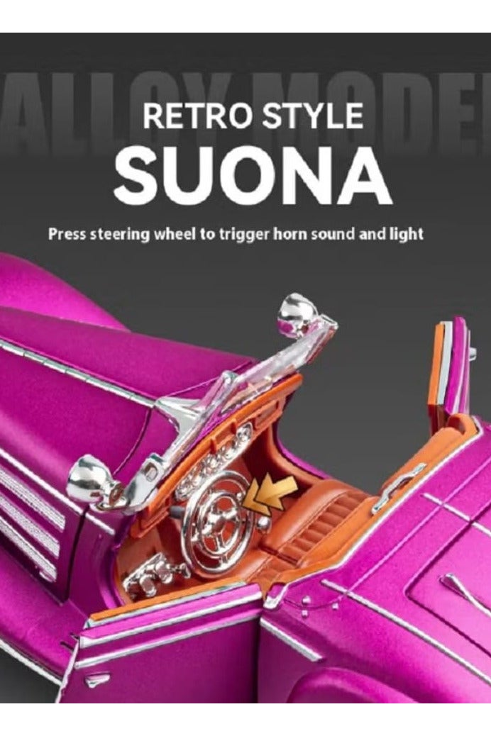 1/24 Scale Classic Mercedes-Benz 500K Diecast Alloy Model Car with Sounds and Lights (Purple) - Image 3