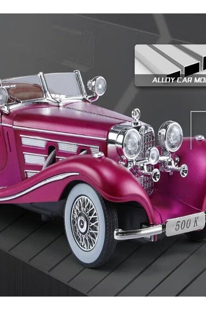 1/24 Scale Classic Mercedes-Benz 500K Diecast Alloy Model Car with Sounds and Lights (Purple) - Image 5