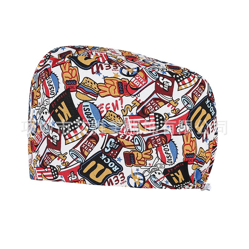 Surgical Cap Women'S Cotton Adjustable Breathable Cartoon Printed Pattern Operating Room Clinic Work Oral Dental Hat - Image 1