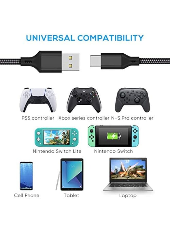 Premify 10Ft Charger Charging Cable For Ps5 And Xbox Series X S Controller Switch Pro Controller Replacement Usb Charging Cord Nylon Braided Fast Charging Type C Ports Accessories For Playstation 5 Xbox - Image 2
