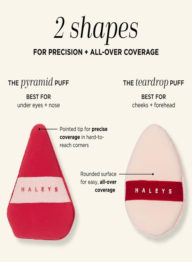 HALEYS Dual-Sided Powder Puff 2 Pack, 2 Full Size plush and sponge sides, Reversible Elastic Bands, Streak-Free, Easy Blending, 2 Shapes for Powder, Liquids, Creams, Washable & Reusable, Cruelty-Free - Image 5