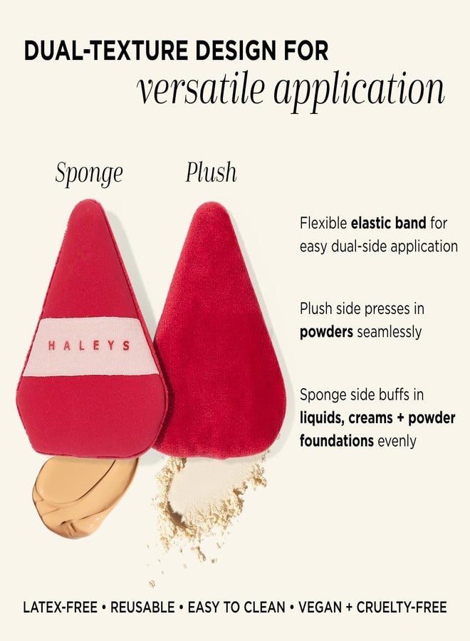 HALEYS Dual-Sided Powder Puff 2 Pack, 2 Full Size plush and sponge sides, Reversible Elastic Bands, Streak-Free, Easy Blending, 2 Shapes for Powder, Liquids, Creams, Washable & Reusable, Cruelty-Free - Image 4